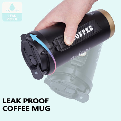Insulated Coffee Mug with Ceramic Coating, 18 oz Ceramic Lined Travel Coffee Mug with Leakproof Lid, Double Wall Stainless Steel Hot ＆ Cold Drinking Cup for Office Camping Travel, White