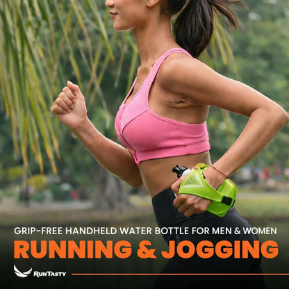 2-in-1 Running Fun: Handheld 12 Oz Water Bottle & Running Belt Add-On. No-Grip Design Straps on Hand & Slides on Belt. Waterproof Pocket for Money, Keys. Maximize Time, Freedom & Health