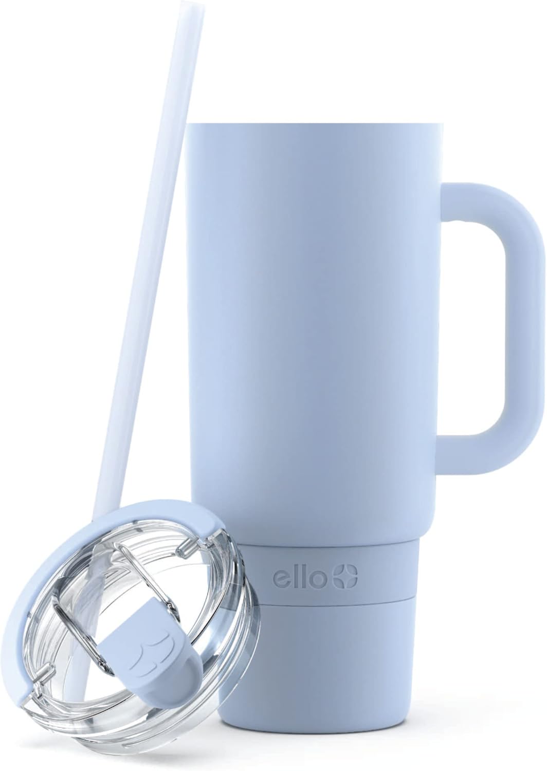 Ello Port 40oz Tumbler with Carry Loop & Integrated Handle, Vacuum Insulated Stainless Steel Reusable Water Bottle, Travel Mug with Leak Proof Lid & Straw, Perfect for Iced Coffee & Tea, White