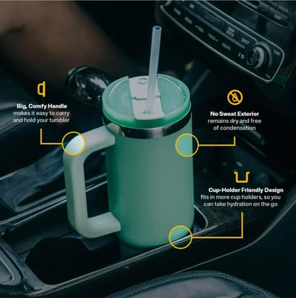 RTIC 40 oz Ceramic Lined Road Trip Tumbler, Leak-Resistant Lid with Straw, White Glitter
