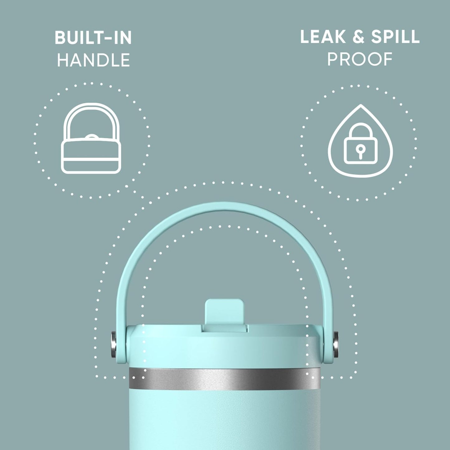 Hydrapeak Nomad 32oz Insulated Stainless Steel Travel Tumbler with Handle & Straw Lid, Leakproof, Cupholder Friendly, Keeps Drinks Cold 24 Hours, Reusable Bottle for Daily Hydration (Pale Sage)