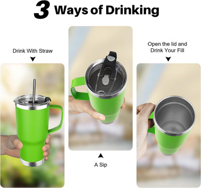20 oz Tumbler with Handle, Stainless Steel Insulated Tumbler with Lid and Straw, Double Wall Vacuum Coffee Mug Tumbler, Insulated Coffee Thermal Cup for Cold and Hot (Light Purple)