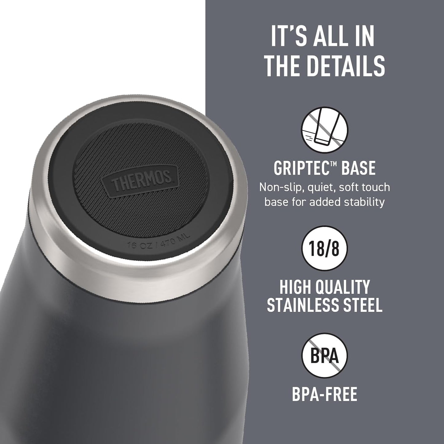 THERMOS ICON SERIES, Stainless Steel Tumbler, Matte Stainless Steel, 16 oz