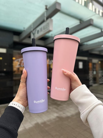 Bumbler Original Boba Tea Cup - 24oz Double-Walled Plastic Reusable Tumbler with Extra Wide Straw & Leak-Proof Lid - BPA-Free Smoothie & Iced Coffee Travel Mug - Blush Pink