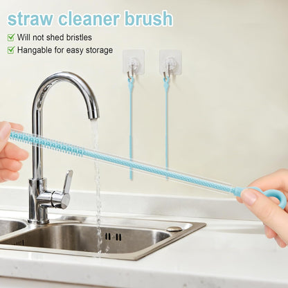 Silicone Straw Cleaner Brush, 4Pcs Reusable Straw Brush Set with Extra-Long Design for Cleaning Thin Metal Straws and Wider Milkshake Straws （6mm+9mm Pink)