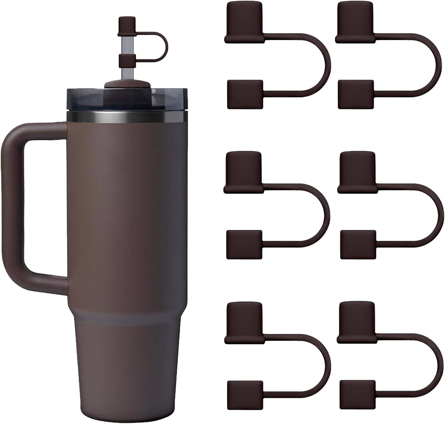 6PCS Silicone Straw Covers Cap Compatible with Stanley Cup 30-40 oz Tumbler with Handle 10mm Straw Toppers，Dust-Proof Reusable Straw Cover for Stanley Cup Accessories (Black)