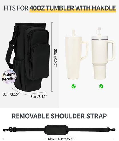 sportsnew Water Bottle Carrier Bag with Phone Pocket for 30oz 40oz Tumbler with Handle Accessories Insulated Water Bottle Holder Pouch with Strap Crossbody with Straw Cover