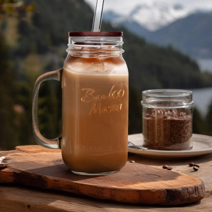 ANOTION Mason Jar Iced Coffee Cup with Lid and Straw, 24oz Regular Mouth Mason Jars with Handle Glass Coffee Drinking Glasses Tumbler Reusable Cups Bottles for Iced Coffee Cups for Travel Office Home