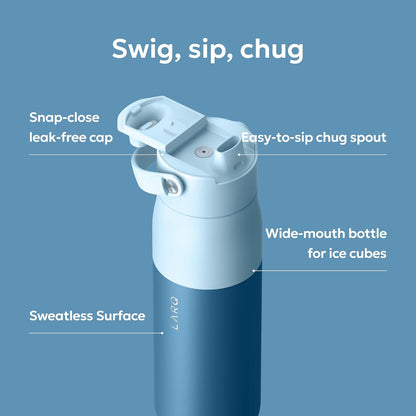 LARQ Swig Top — Insulated Stainless Steel Water Bottle with Straw, Detachable Silicone Handle, Vacuum 24h Cold, BPA-Free Metal Bottle for Gym, Travel, Office, Wide Mouth for Ice — 23 oz, Mojave Dune