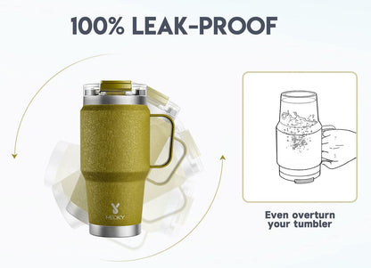 Meoky 32oz Tumbler with Handle, Stainless Steel Travel Mug with 2-in-1 Straw and Sip Lid, Vacuum Insulated Coffee Mug, 100% Leak Proof, Keeps Cold for 24 Hours or Hot for 8 Hours (Sky)