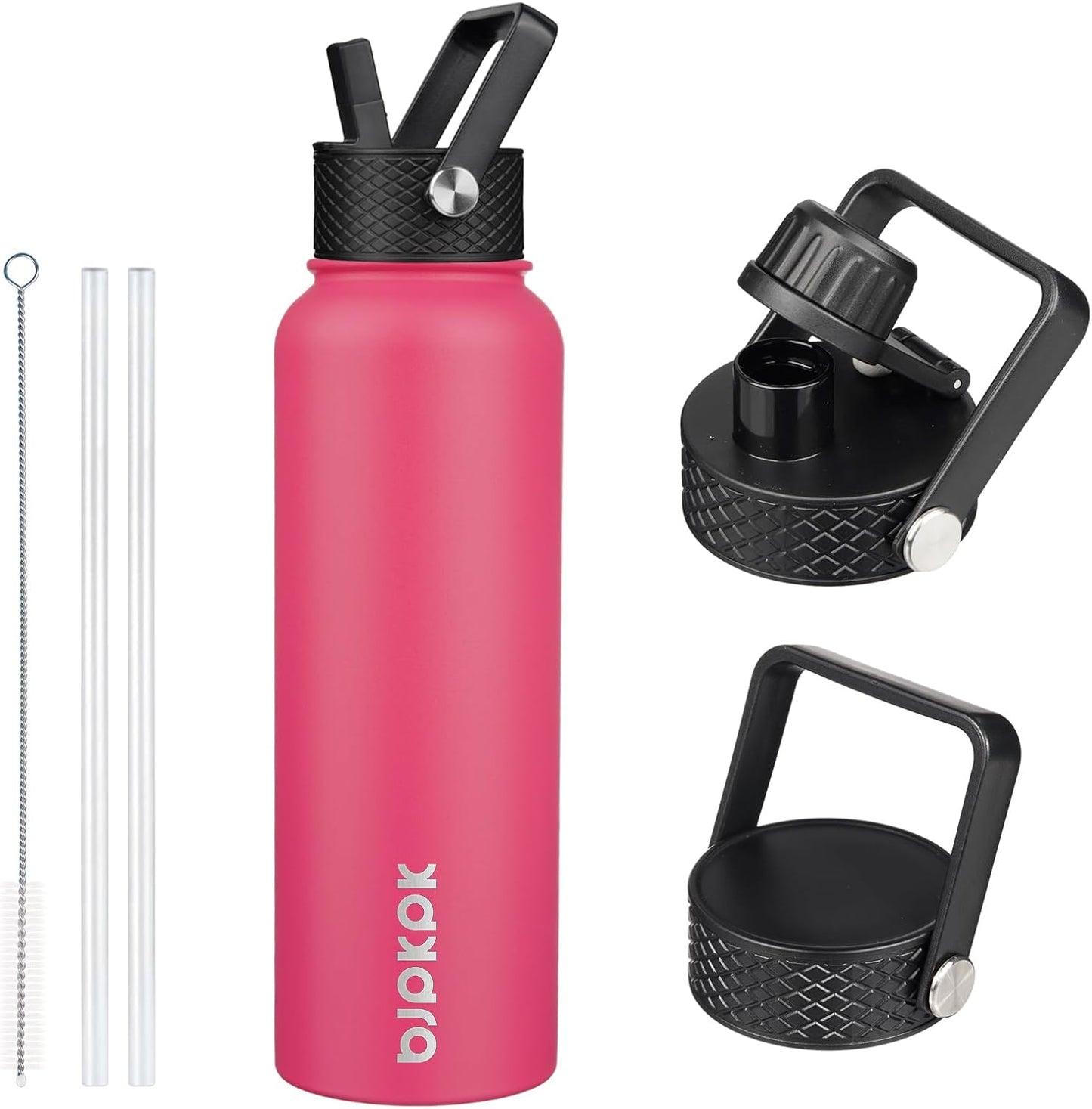 BJPKPK Insulated Water Bottles with Straw Lid, 40oz Stainless Steel Water Bottles with 3 Lids, BPA Free Leakproof Thermo, Tumblers, Cups for Sports, Gym- Midnight - Colors A