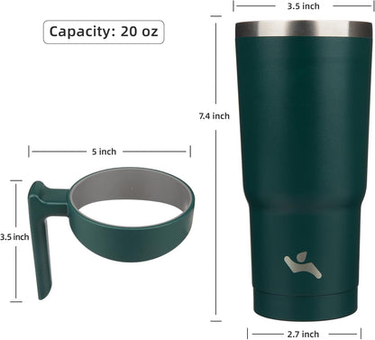Konokyo 20 oz Tumbler with Handle and 2 Straw 2 Lid, Insulated Water Bottle Stainless Steel Vacuum Cup Reusable Travel Mug,Black