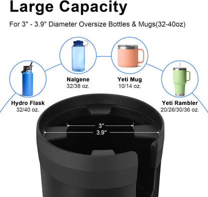 Car Cup Holder Expander, Large Cup Holder Extender for Car with Adjustable Base, Water Bottle Holder Adapter Fits Yeti, Hydro Flask 24/32oz, Big Water Bottles in 3"-3.9", Black
