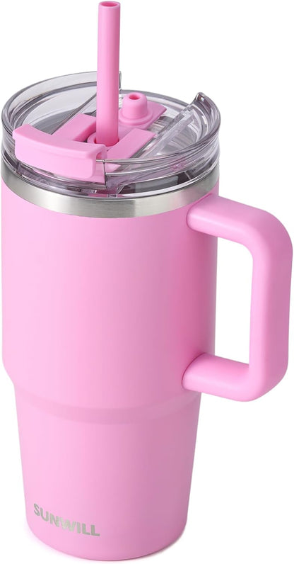 SUNWILL 20 oz Tumbler with Handle and Straw Leak Proof,Travel Coffee Mug with Lid, Stainless Steel Cup Insulated for Office & Gym, Cupholder Friendly, Powder Coated Orchid