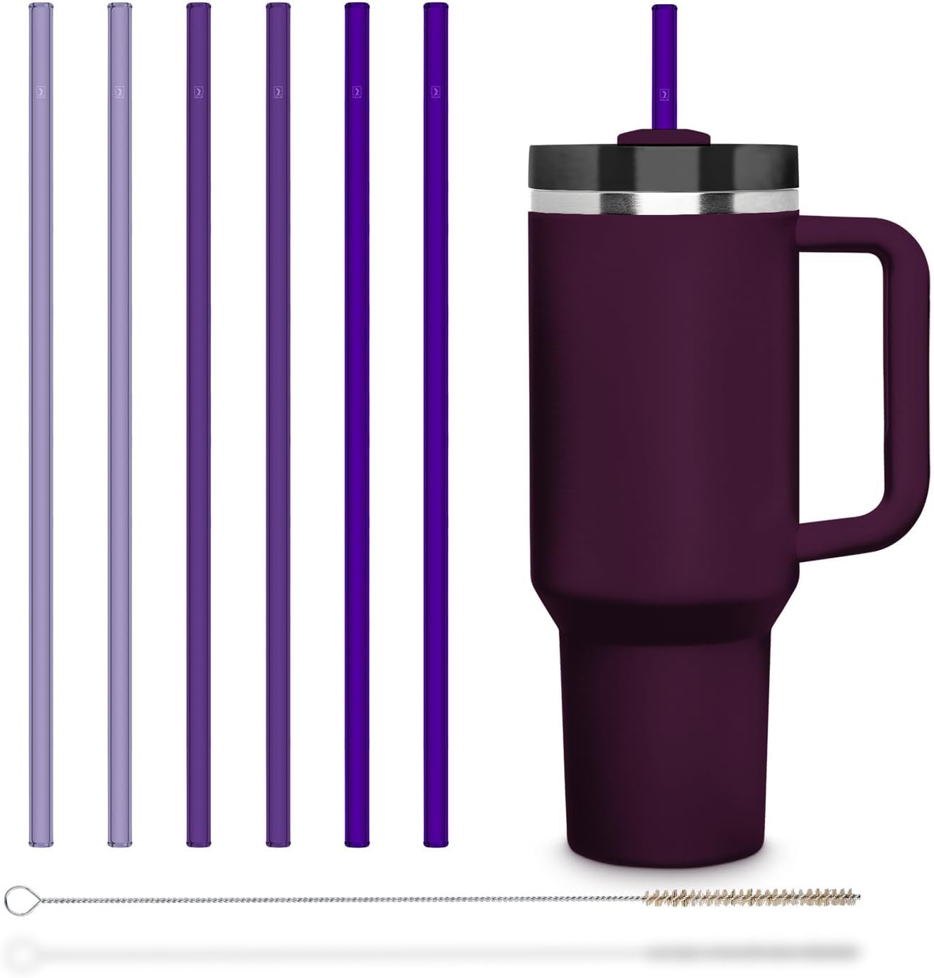 Halm Glass Straws - 6 Long 12 inch Bent Stanley Cup Replacement Drinking Straws + Plastic-Free Cleaning Brush - Perfect for Bottles & Quencher - Made in Germany - Dishwasher Safe - Eco-Friendly