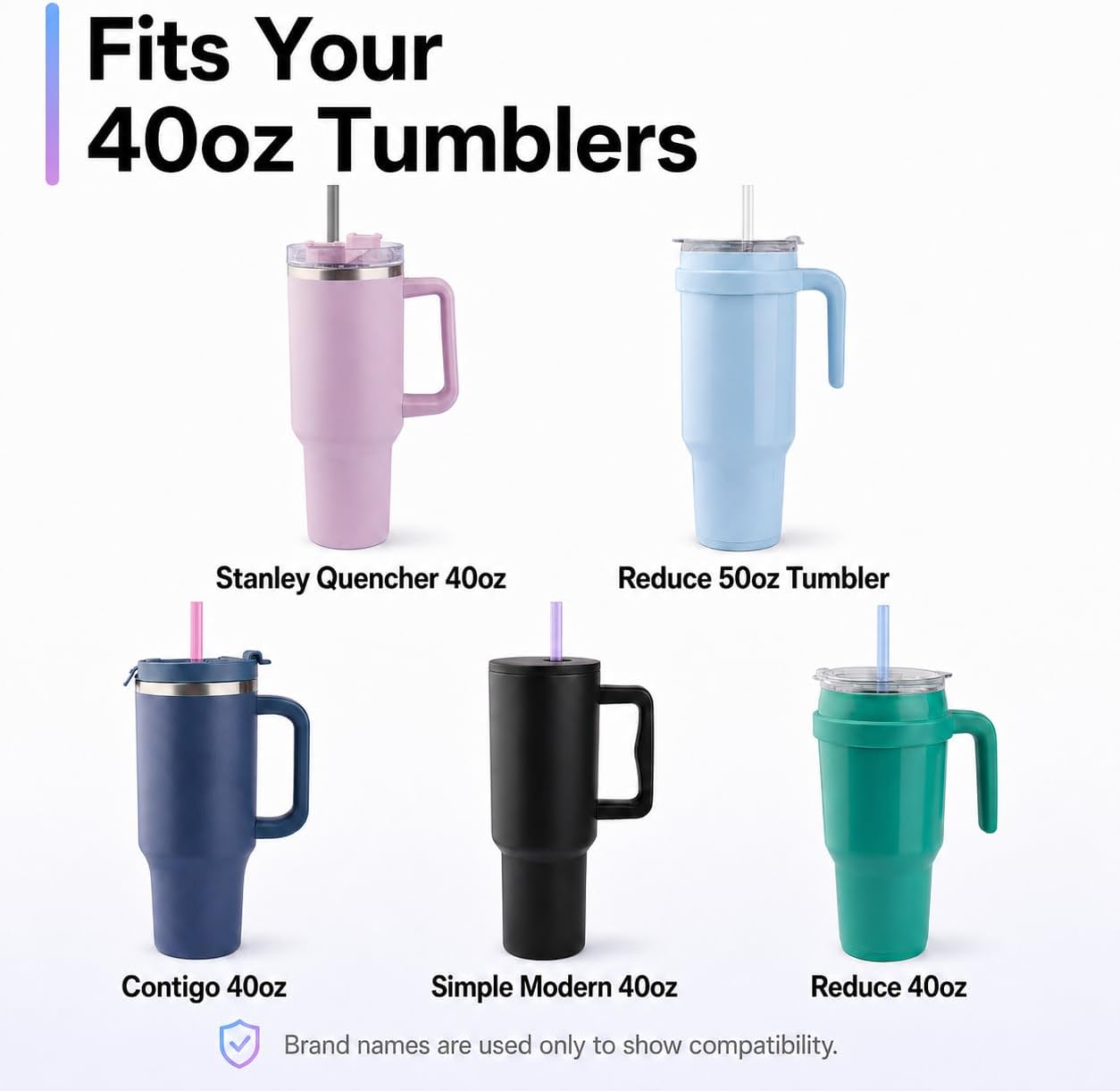 Joshey 12 Inch Tritan Replacement Straws for Stanley 40oz Tumbler - 6 Pack Reusable Long Straws with Cleaning Brush, Fits 30oz & 40oz Stanley Cup Accessories, BPA-Free (6 Colors)
