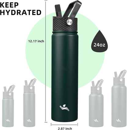 Konokyo 22oz Stainless Steel Bottles with 3 Lids Sport Insulated Water Bottle,Mint