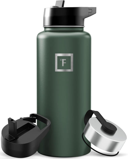 IRON °FLASK Camping & Hiking Hydration Flask with Straw, Wide Mouth Insulated Stainless Steel Sports Water Bottle - 22 oz Aurora