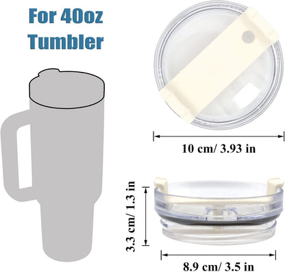 40oz Tumbler Lid Compatible for Stanley, 2 Pack Replacement Tumbler Lids Fit for Stanley Adventure Quencher 40oz Travel Tumbler with Plastic Straws and Cleaning Brush - Cream
