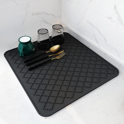 AMOAMI-Dish Drying Mats for Kitchen Counter-Silicone Dish Drying Mat-Kitchen Dish Drying Pad Heat Resistant Mat-Kitchen Gadgets Kitchen Accessories Kitchen Small Appliances(12" x 16", BLACK)