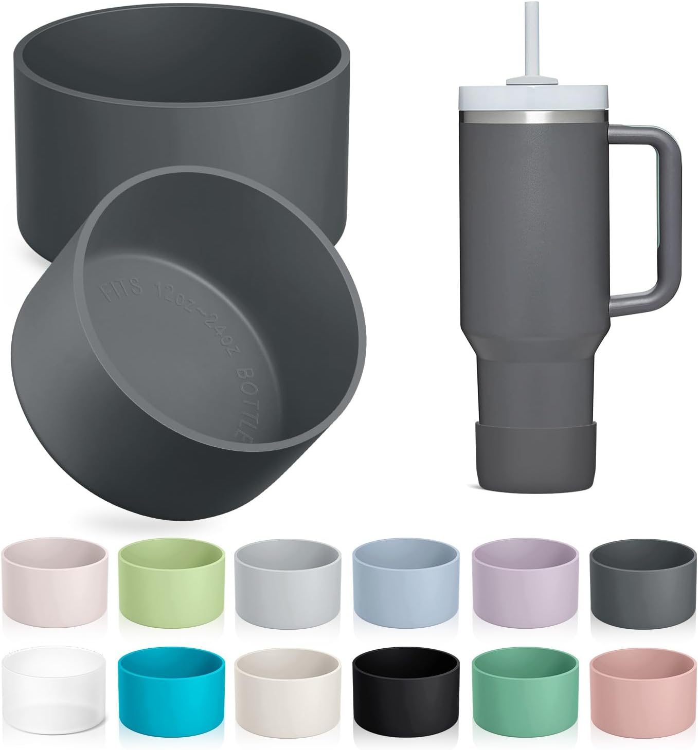 KTKUDY 2-Pack Silicone Boot for Stanley Tumbler 40 30 20 oz & Intended for Hydro Flask 12-24 oz - Cup Boot fit Select Yeti, Simple Modern, Owala Water Bottle - Bottom Cover Accessories Fit Stanley Cup