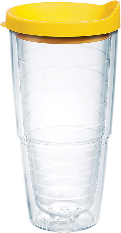 Tervis Clear & Colorful Lidded Made in USA Double Walled Insulated Tumbler Travel Cup Keeps Drinks Cold & Hot, 24oz, Black Lid, 1 Count (Pack of 1)