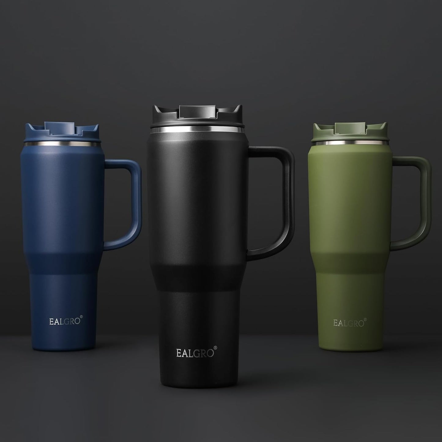 EALGRO 50 oz Tumbler with Handle, Insulated Tumblers with Lid and Straw, Large Metal Sports Water Bottle Jug, Thermal Stainless Steel Travel Coffee Mug Cup, Black