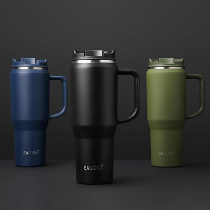 EALGRO 50 oz Tumbler with Handle, Insulated Tumblers with Lid and Straw, Large Metal Sports Water Bottle Jug, Thermal Stainless Steel Travel Coffee Mug Cup, Black
