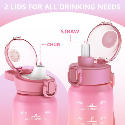 SLUXKE 24oz Insulated Water Bottle 18/10 Stainless Steel with 2Lids(Straw Lid& Spout Lids), 700ml Double Wall Vacuum Water Bottle with Handle Keep Cold and Hot for Men, Women & Kids PURPLE PINK