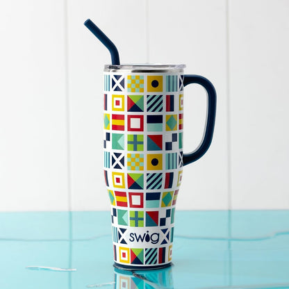 Swig Life 40oz Mega Mug, 40 oz Tumbler with Handle and Straw, Cup Holder Friendly, Dishwasher Safe, Extra Large Insulated Tumbler, Stainless Steel (Pickleball)
