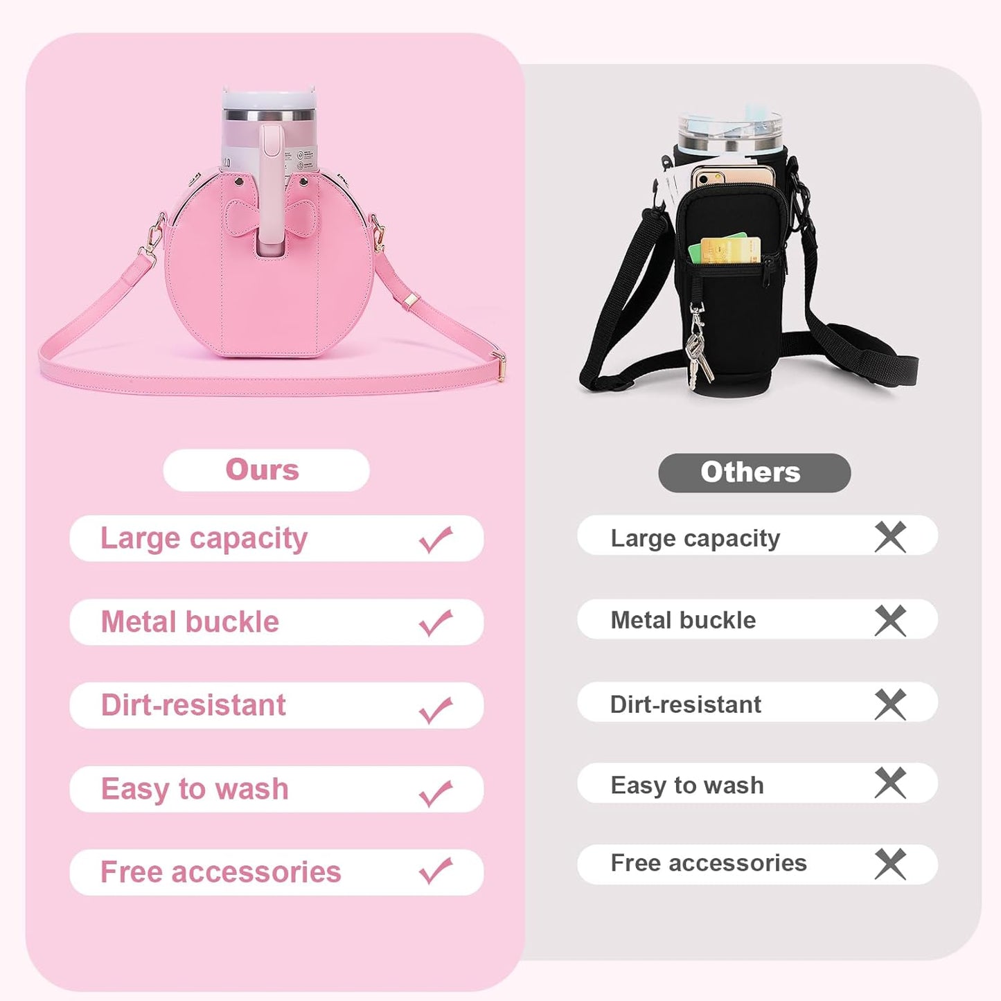 Stanley Purse Cup Holder for 40oz - Portable Crossbody Tumbler Bag with Strap, Water Bottle Carrier for Outdoor Travel