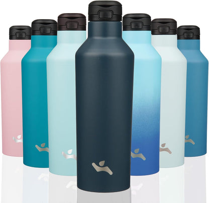 Konokyo Insulated Water Bottle with Straw,25 OZ Double Wall Vacuum Stainless Steel Water Flask with 2 Lids,Black