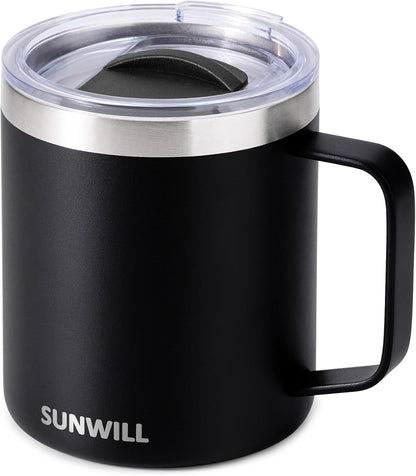 SUNWILL Travel Coffee Mug with Lid, Insulated Tumbler with Handle, 14 oz Stainless Steel Cup for Ice, Water, Tea, Rose Gold