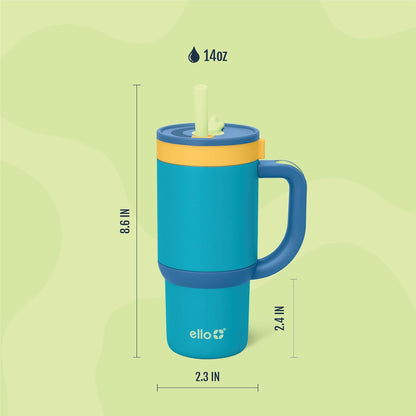 Ello Oasis 18oz Kids Tumbler with Handle & Retracting Straw, 100% Leakproof Reusable Insulated Stainless Steel Cup, Gifts for Teens Girls Boys, Keeps cold for 18 Hours, Cup Holder Friendly, Glacier