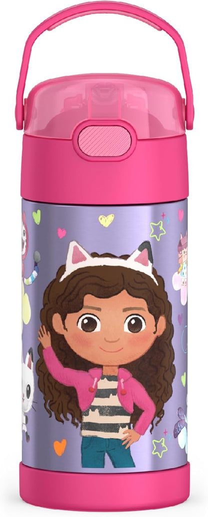 THERMOS FUNTAINER Water Bottle with Straw - 12 Ounce - Kids Stainless Steel Vacuum Insulated Water Bottle with Lid, Bluey - Colors A