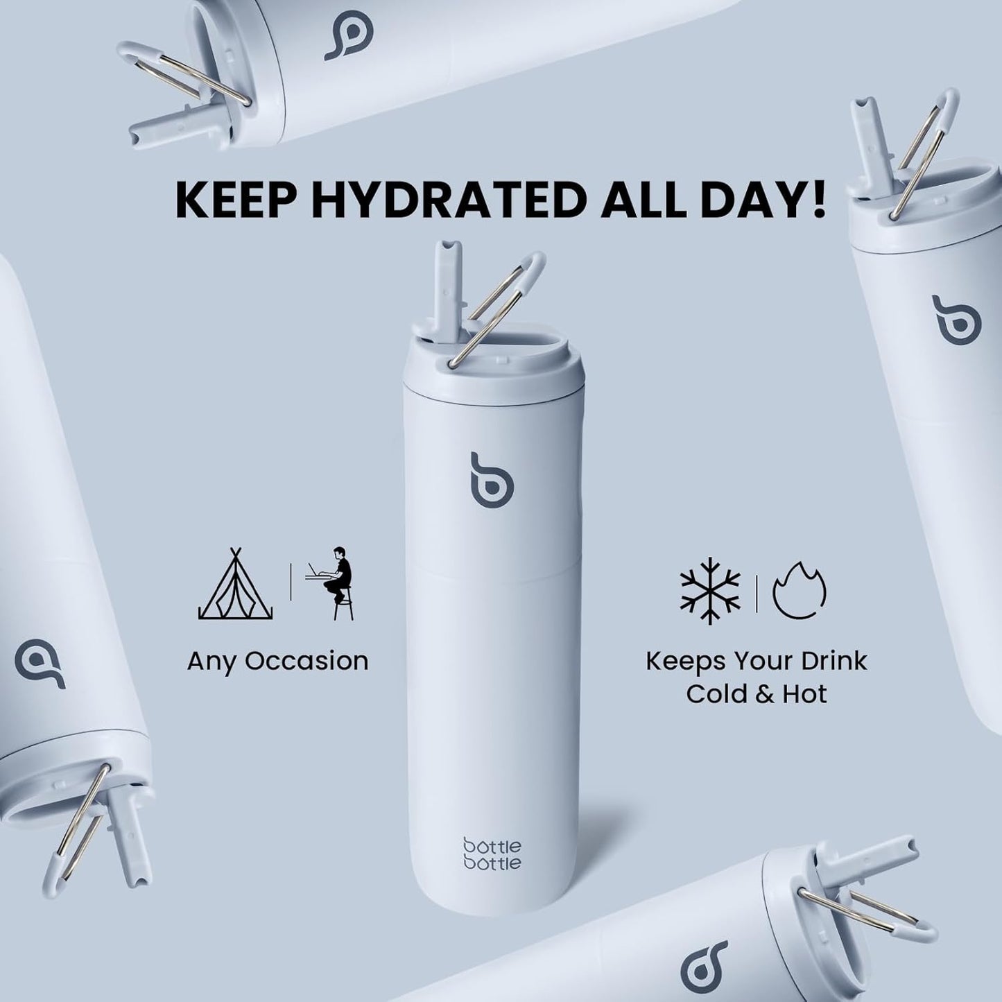 BOTTLE BOTTLE Insulated Water Bottle 24oz with Straw Lid and Handle for Sports Travel Gym Stainless Steel Water Bottles Double-Wall Vacuum Metal Leak Proof BPA-Free
