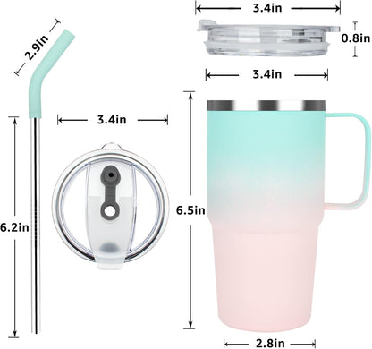 Sursip Insulated Coffee Mug with Handle and Lid, 24 oz Double Wall Vacuum Travel Thermal Coffee Tumbler with Straw for Home, Office Stainless Steel Coffee Cup - Leak proof, BPA Free (Black-1 Pack)