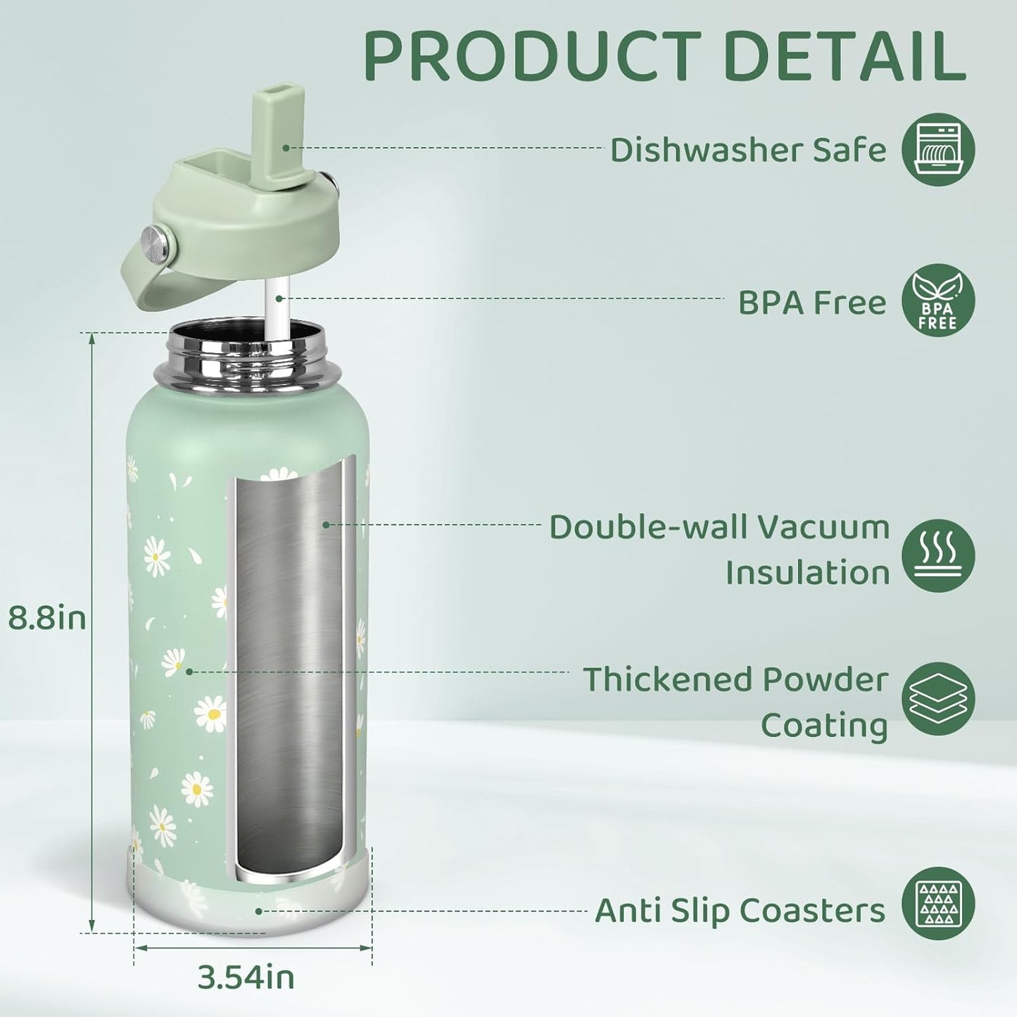 32oz Pickleball Insulated Water Bottle with Lid,Stainless Steel Water Bottl with Flip Straw and Handle,Gifts for Pickleball Players, Pickleball Lovers,Women Girls,Leak Proof Water Bottle