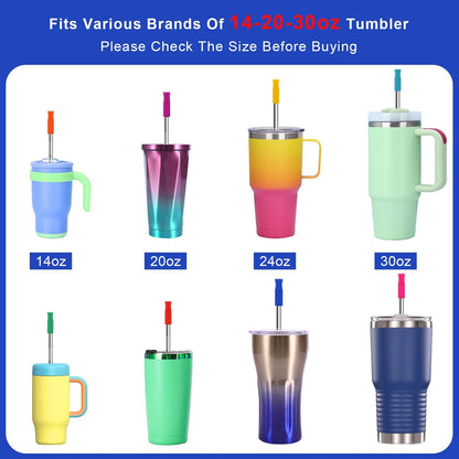 Reusable Stainless Steel Straws Set 6 PCS with 6 Silicone Tips, 2 Straw Brush, 1 Storage Case, Different Sizes of Metal Straws Reusable, Suitable for 14, 20, 30 oz Cups Tumbler, for Hot/Cold Drinks