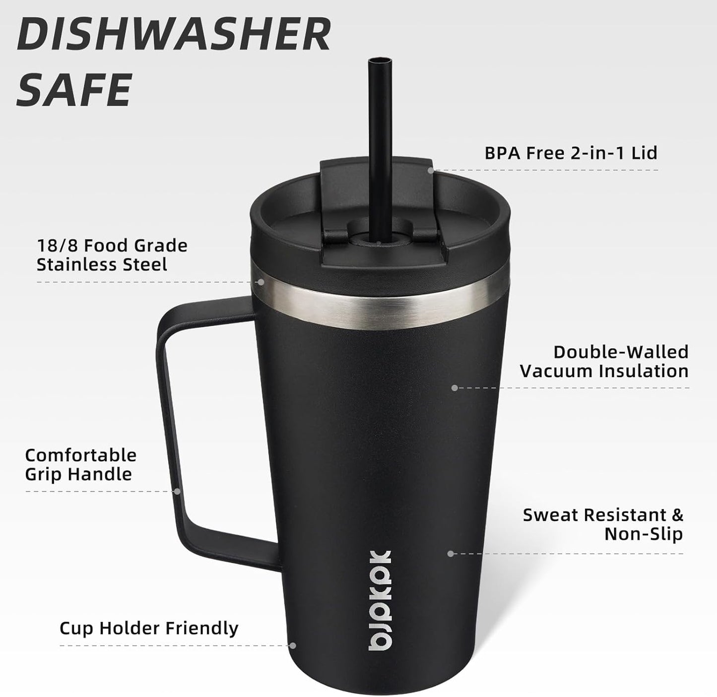 BJPKPK Insulated Tumbler with Handle, 18oz Insulated Tumblers with Lid and Straw, Stainless Steel Metal Water Bottles, Coffee Travel Mugs, Cups, Marshmallow