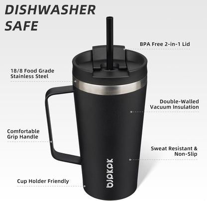 BJPKPK Insulated Tumbler with Handle, 18oz Insulated Tumblers with Lid and Straw, Stainless Steel Metal Water Bottles, Coffee Travel Mugs, Cups, Marshmallow