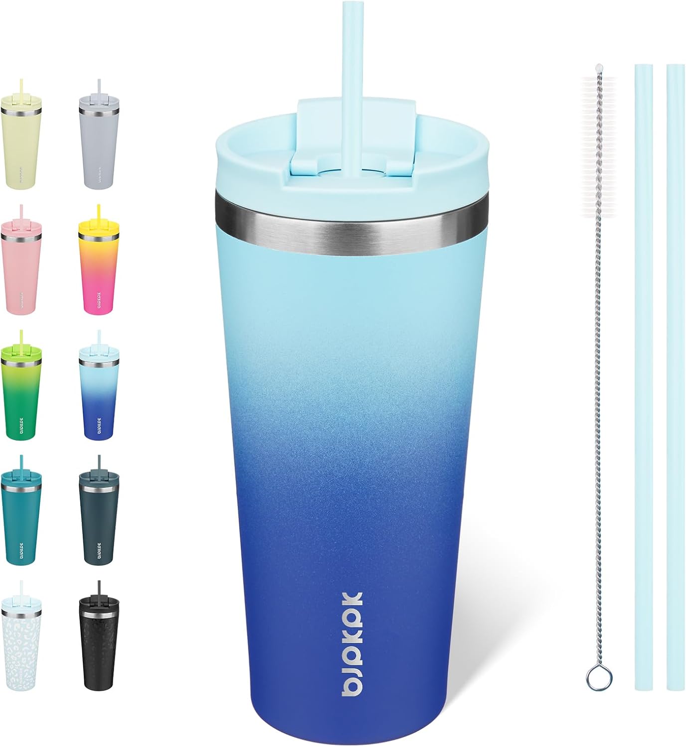 BJPKPK 22oz Insulated Tumbler With lid And Straw Stainless Steel Tumblers Travel Coffee Mug Reusable Thermal Cup,Sky