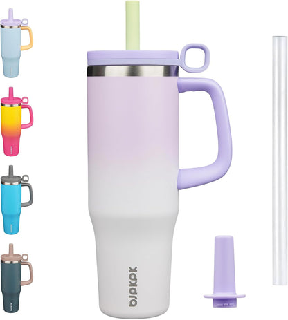 BJPKPK 50oz Insulated Tumbler with Handle Stainless Steel Travel Coffee Mug with Lid Reusable Large Water Bottle with Straw,Sky