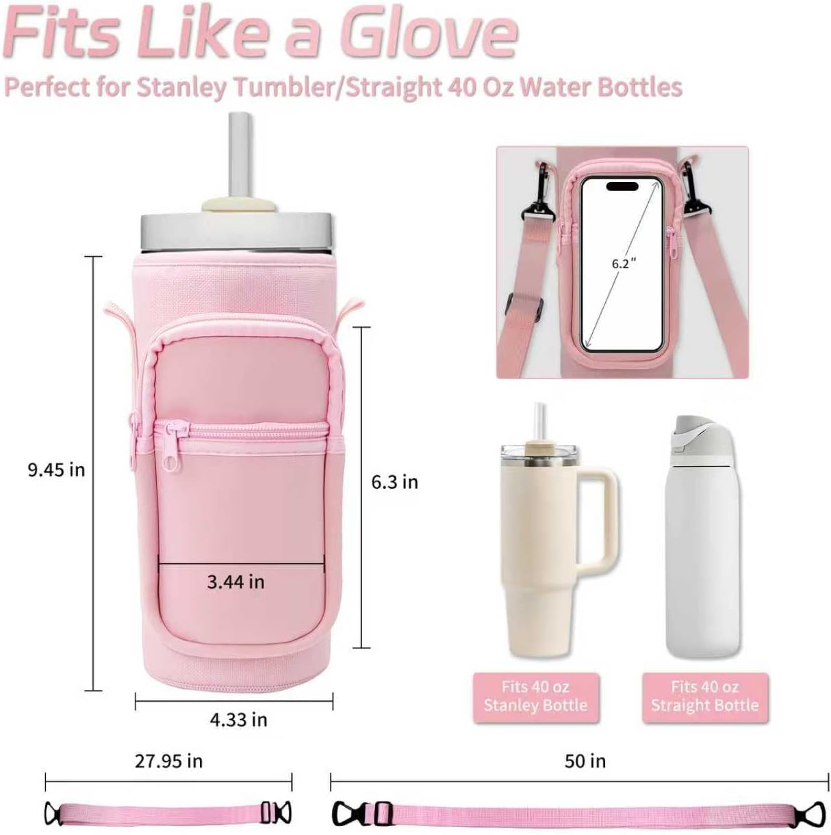 Water Bottle Holder with Strap, Insulated Crossbody Sling Bag, Carrier with Phone Pocket for Walking Hiking Camping Fishing