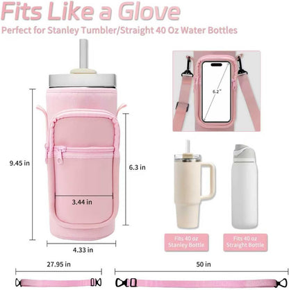 Water Bottle Holder with Strap, Insulated Crossbody Sling Bag, Carrier with Phone Pocket for Walking Hiking Camping Fishing
