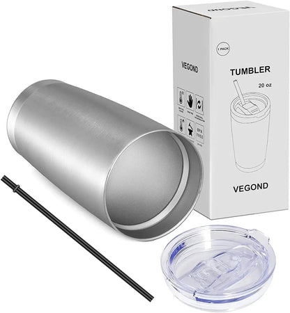 VEGOND 20oz Tumbler with Lid and Straw Stainless Steel Tumbler Cup Bulk Vacuum Insulated Double Wall Travel Coffee Mug Powder Coated Coffee Cup, Black, 12 Pack