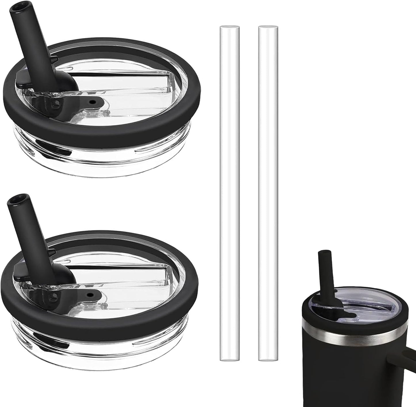 2 Pack 30oz Detachable Flip Straw Lid Replacement for Stanley Quencher H2.0 and ProTourLeak Proof and Dust-Proof Lid,Reusable Tumbler Cover for Stanley Cup (Black, 30oz)