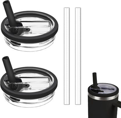 2 Pack 30oz Detachable Flip Straw Lid Replacement for Stanley Quencher H2.0 and ProTourLeak Proof and Dust-Proof Lid,Reusable Tumbler Cover for Stanley Cup (Black, 30oz)