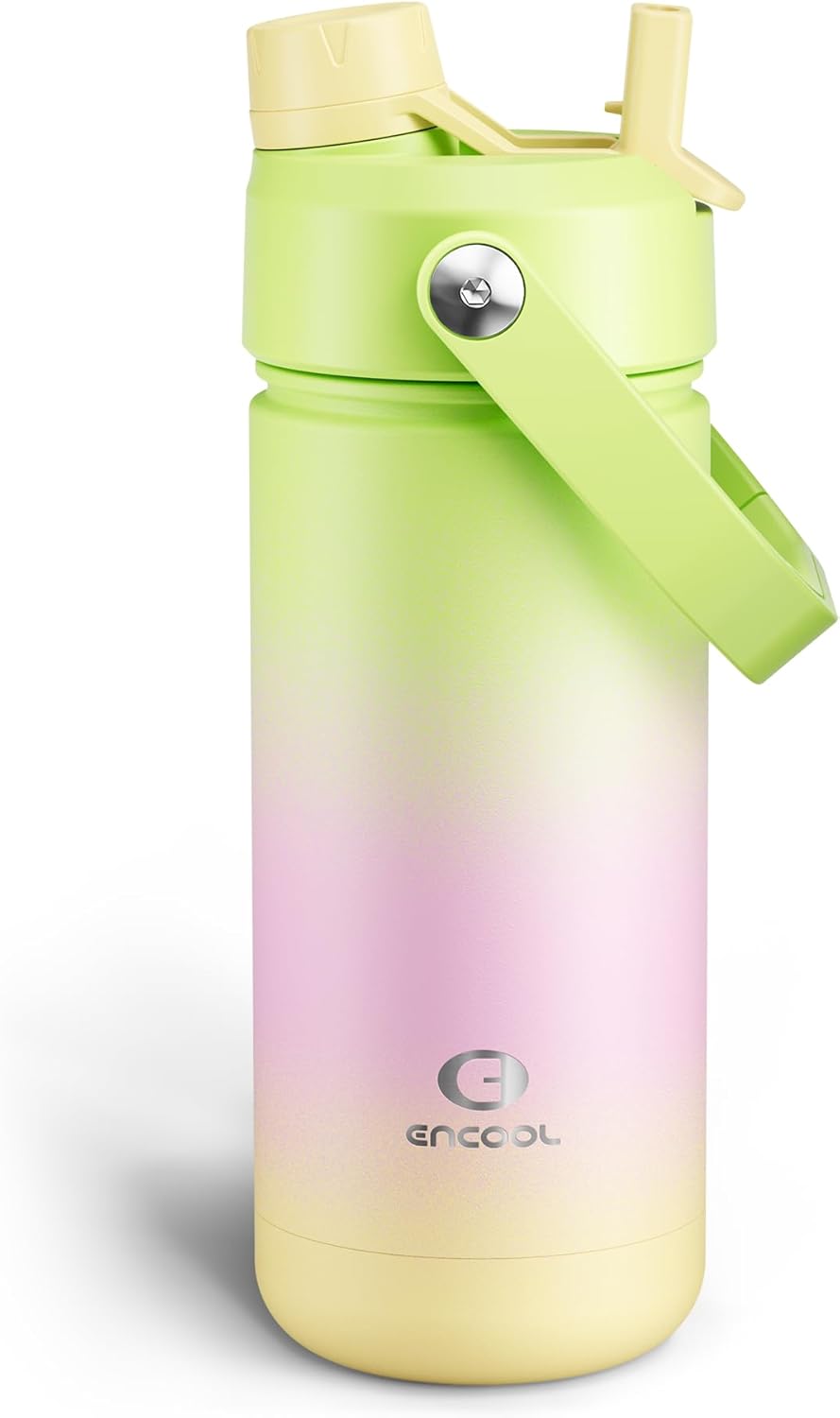 ENCOOL Insulated Water Bottle with Straw Stainless Steel Water Bottle, Leak-Proof, BPA-Free, Double Wall Vacuum Keeps Cold for 24 Hours for Sports, Travel, School (26 oz, Cotton Candy) - Colors C