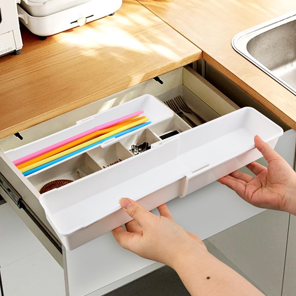 Expandable Straw Organizer Drawer Organizers for Cabinet, Multi-Functional Plastic Straw Storage Fits 60oz Straws, Reusable and Adjustable